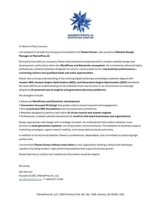 Recommendation letter from Don Stormo preview