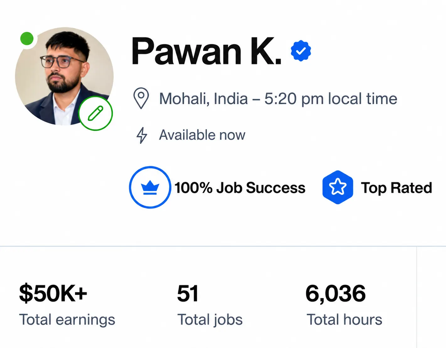 Pawan Kumar verified Upwork profile